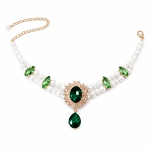 Vintage Pearl Green Gem Cat Collar