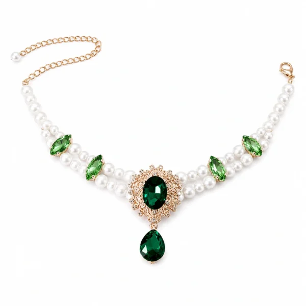 Vintage Pearl Green Gem Cat Collar