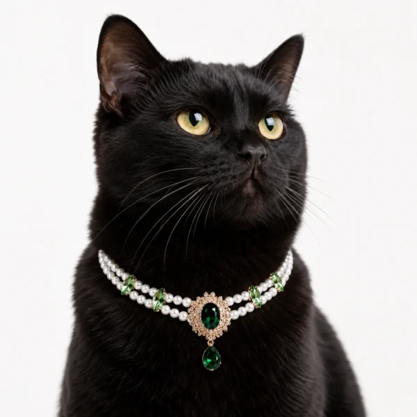 Vintage Pearl Green Gem Cat Collar