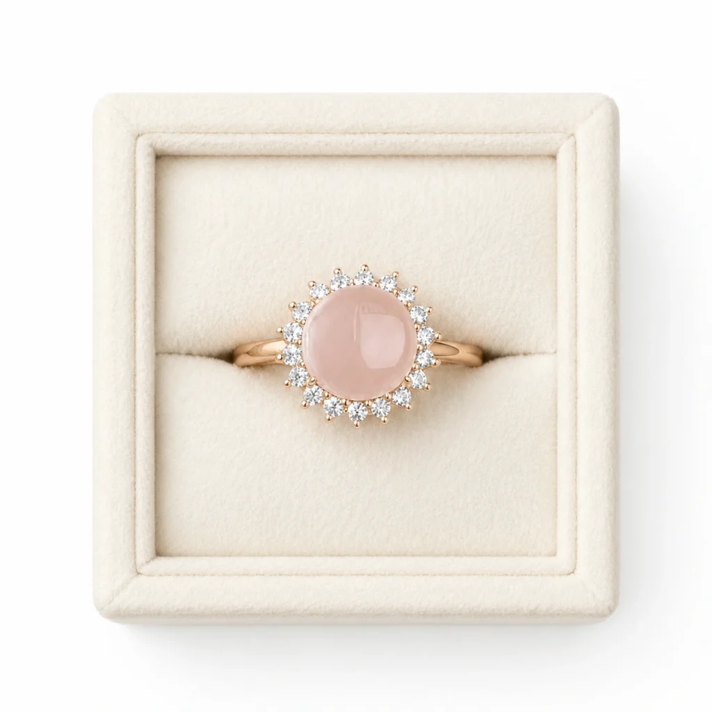 Rose Quartz Halo Ring – Celeste