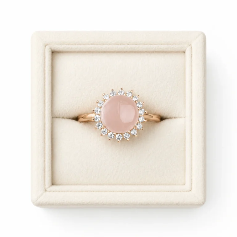 Rose Quartz Halo Ring – Celeste