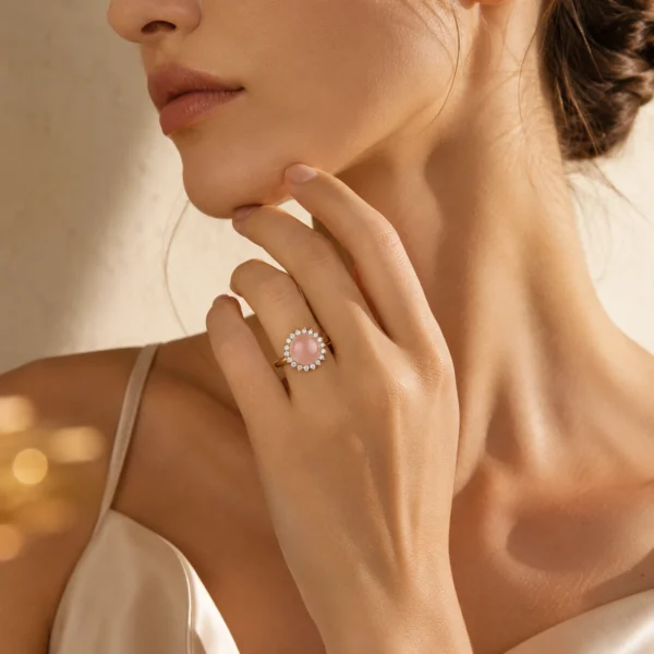 Rose Quartz Halo Ring – Celeste