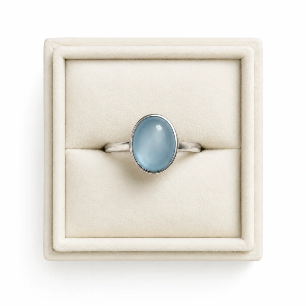 Blue Chalcedony Oval Ring – Celestial Blue Gemstone Ring