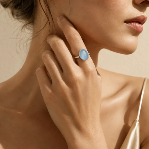 Blue Chalcedony Oval Ring – Celestial Blue Gemstone Ring