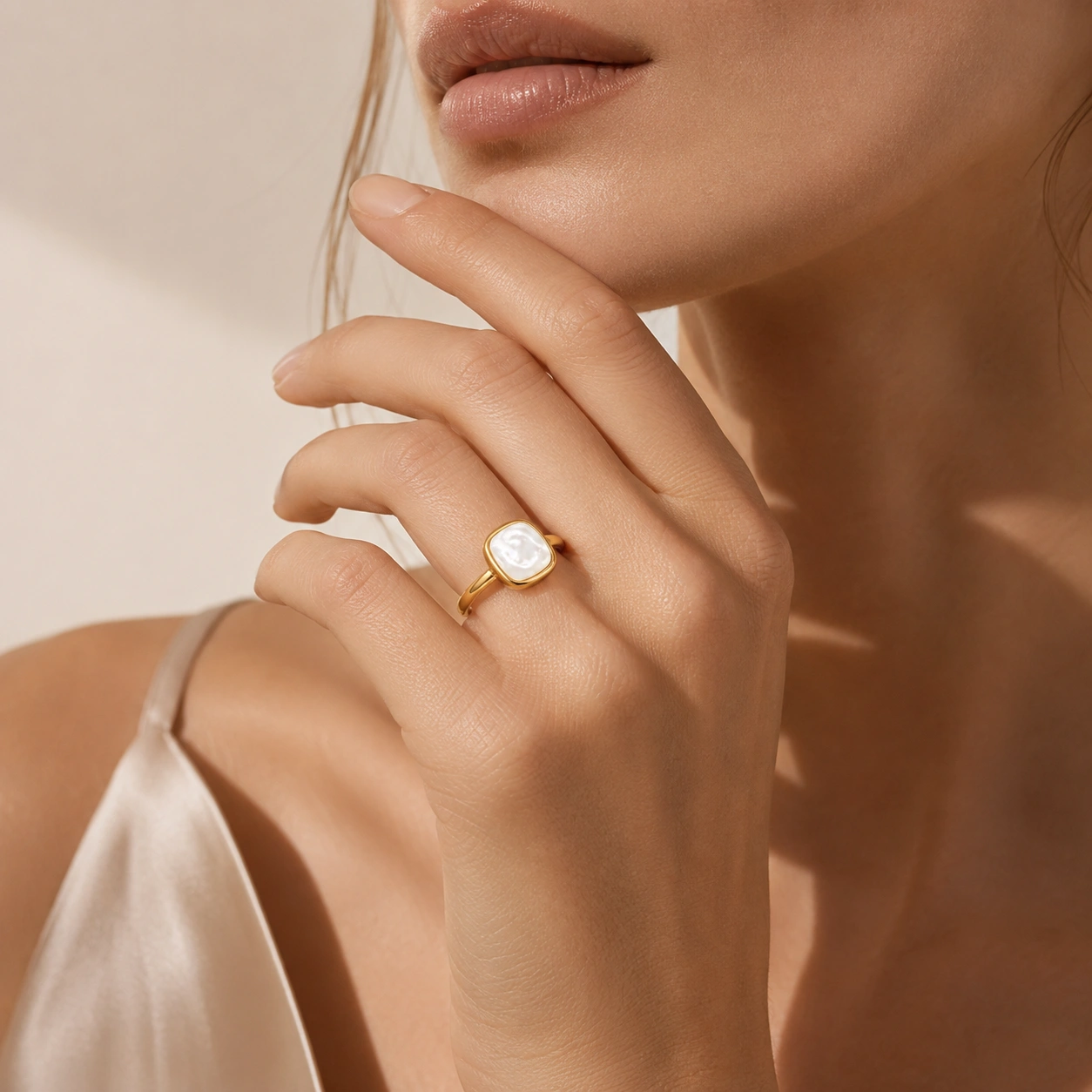 White Mother of Pearl Cushion Ring