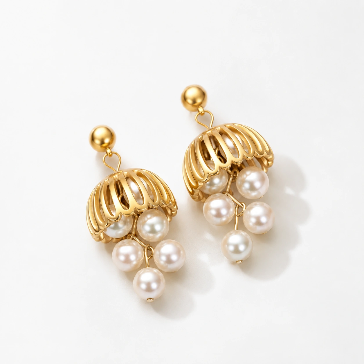 Vintage Gold-Tone Alloy Bell Pearl Drop Earrings