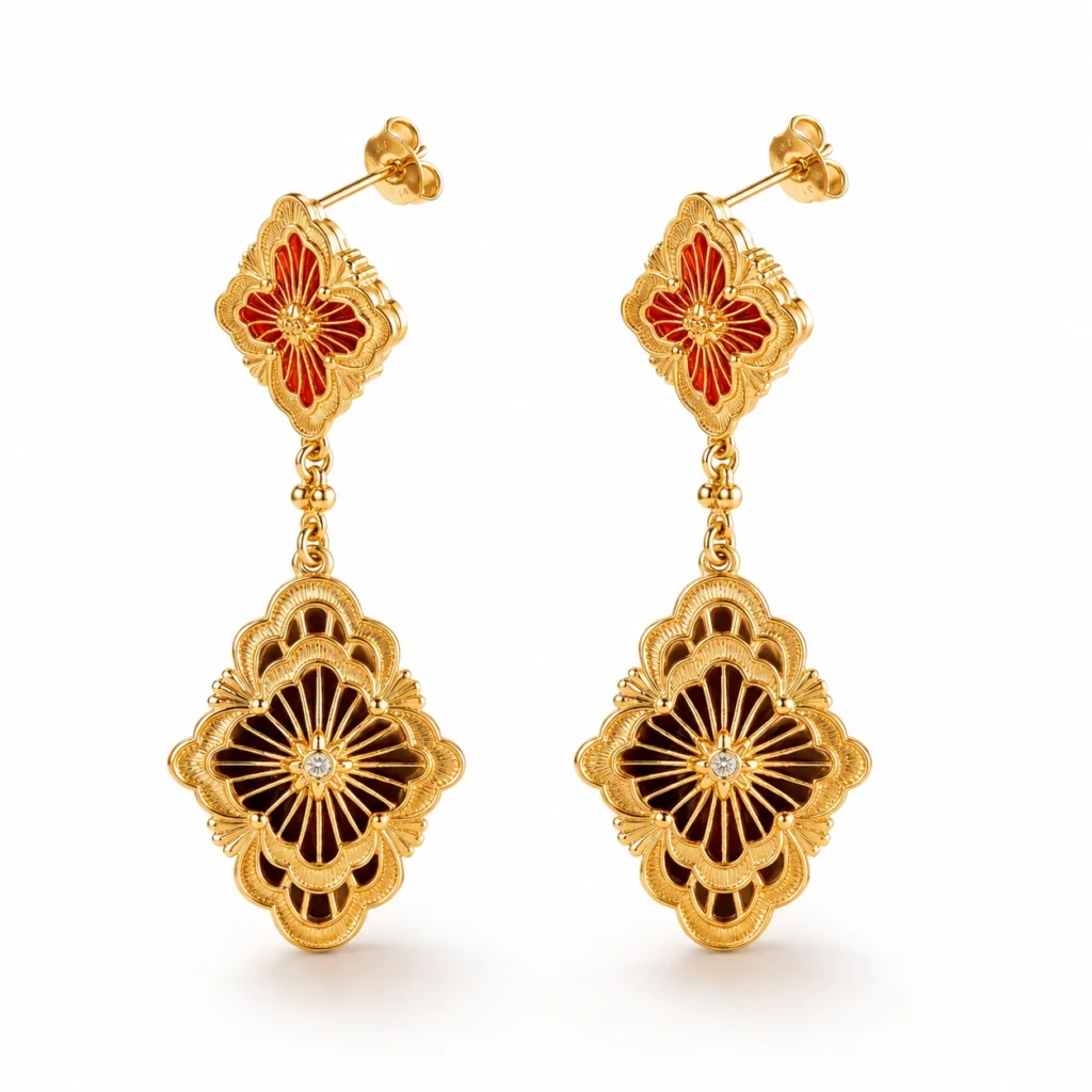 Vintage Floral Dangle Earrings – Gold-Tone Elegance