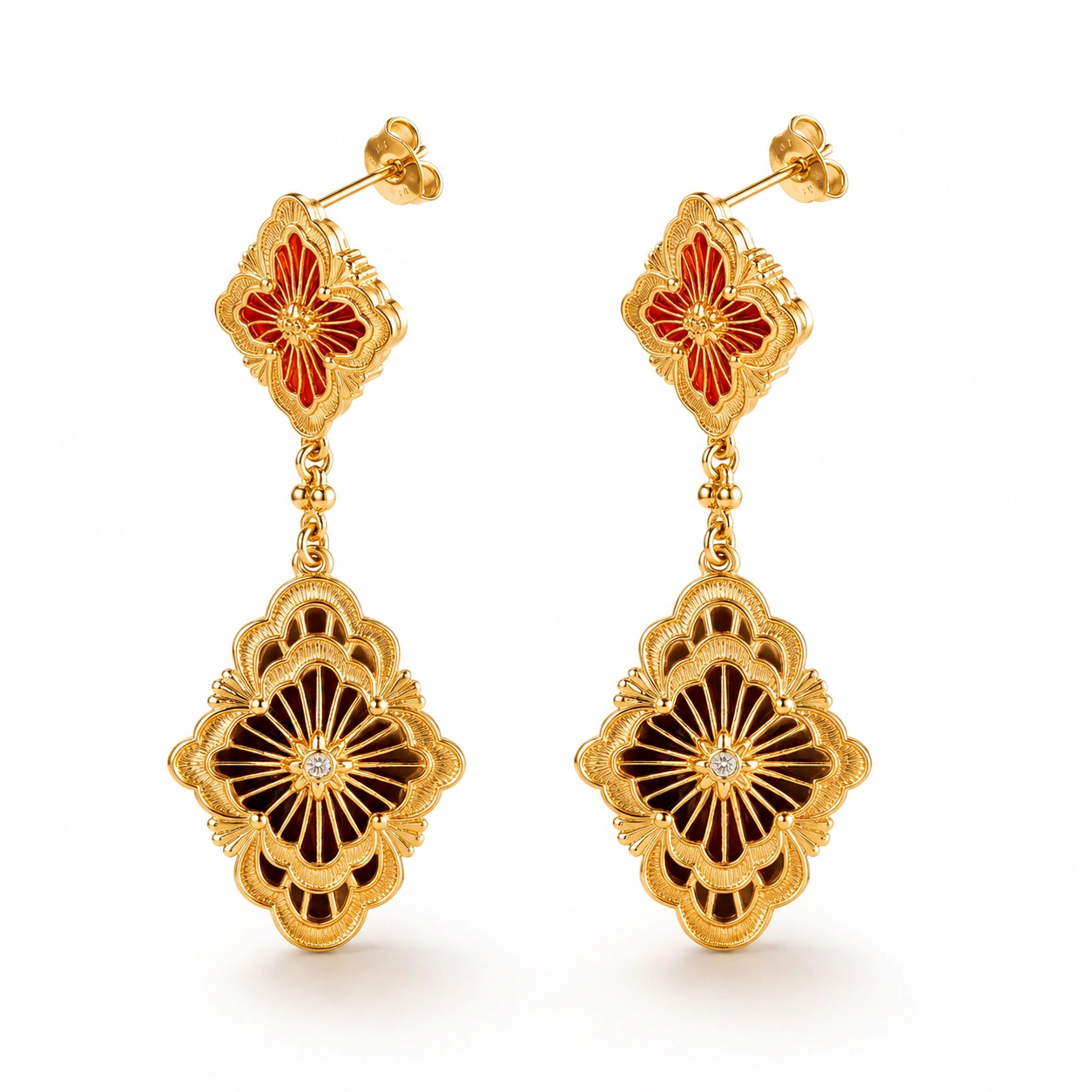 Vintage Gold-Tone Floral Dangle Stud Earrings