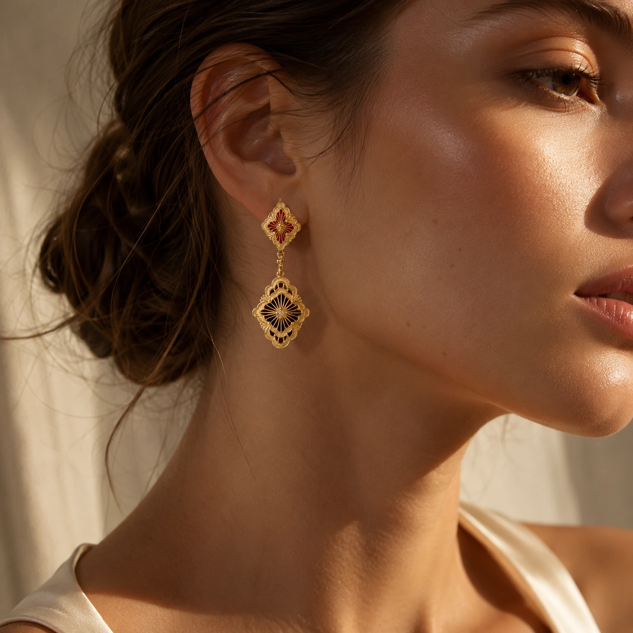 Vintage Gold-Tone Floral Dangle Stud Earrings