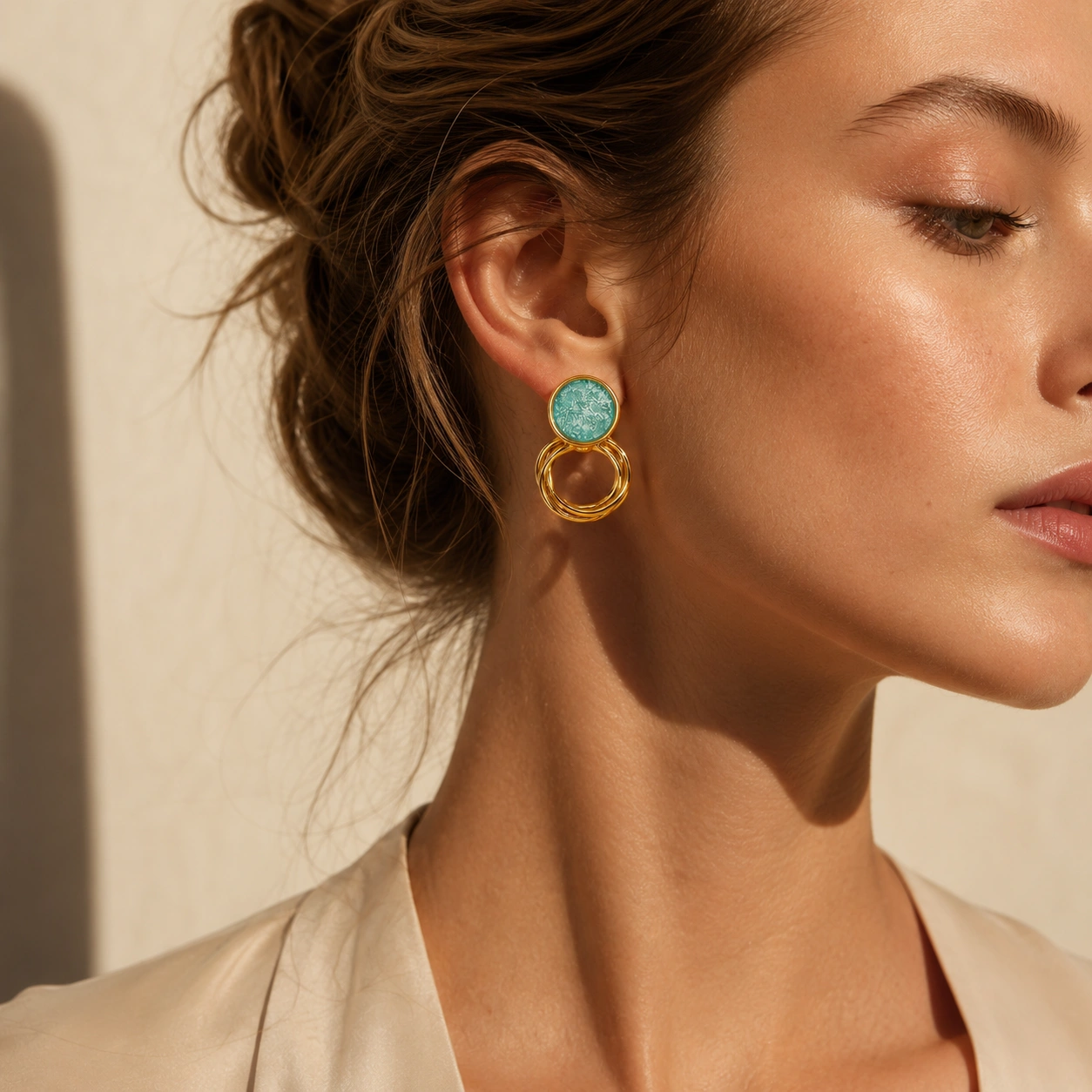 Vintage Green Enamel Alloy Stud Earrings