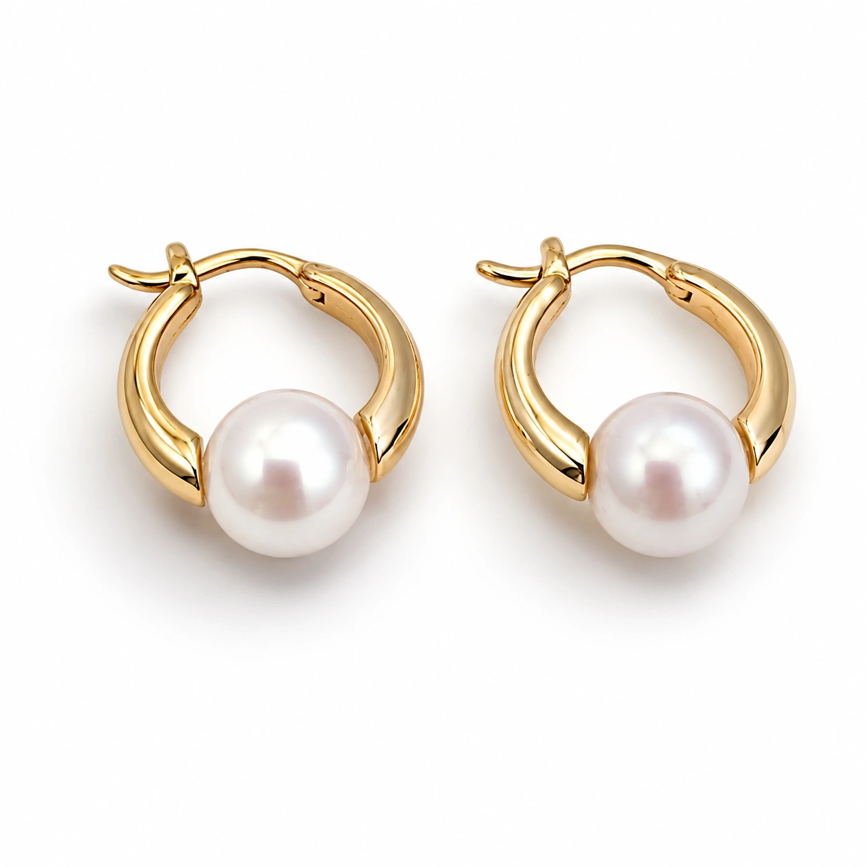 Gold-Tone Alloy Pearl Hoop Earrings – Elegant Classic Jewelry
