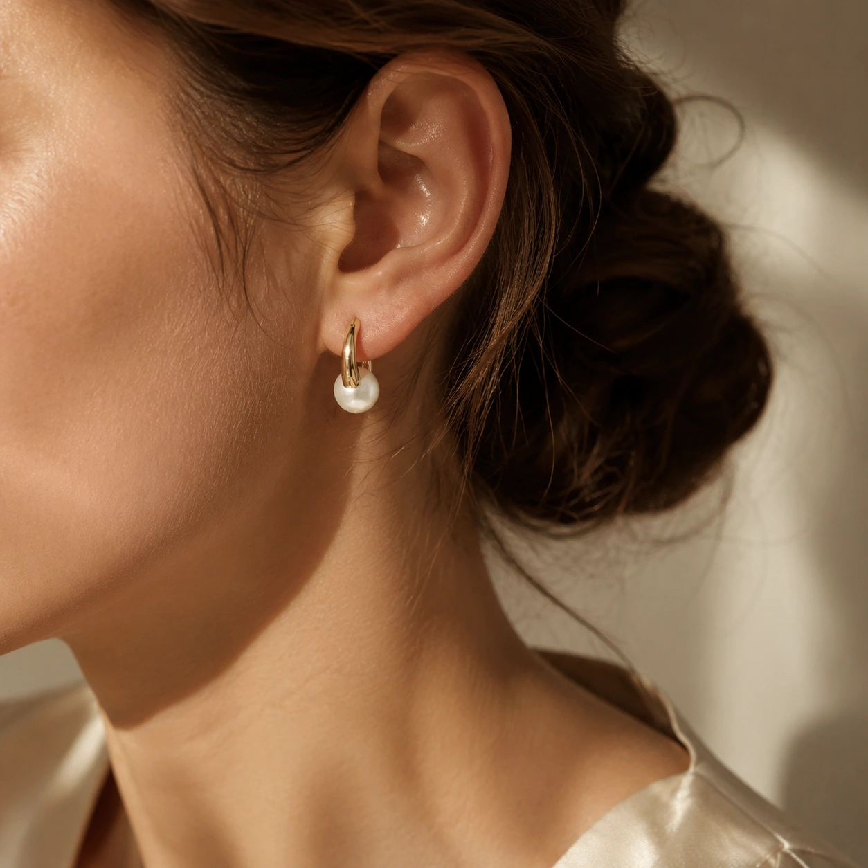 Gold-Tone Alloy Pearl Hoop Earrings – Elegant Classic Jewelry