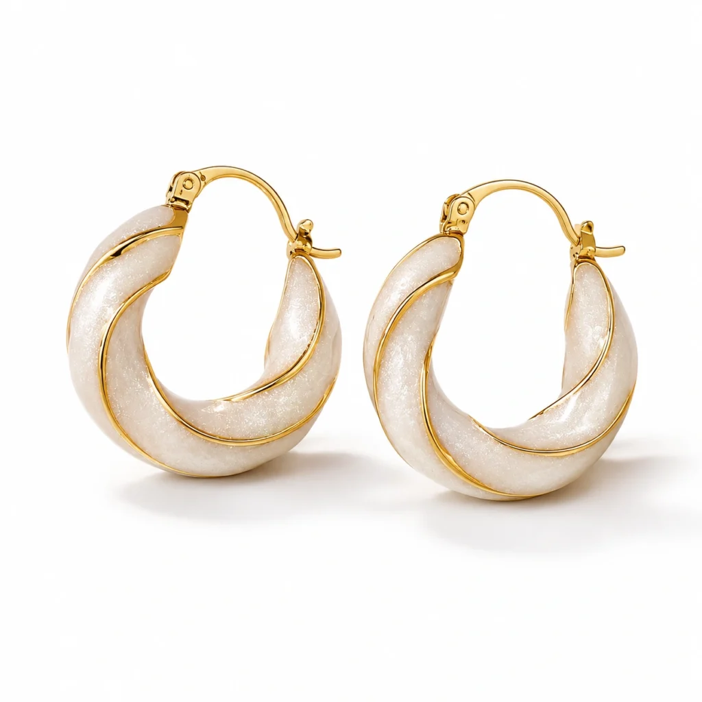 White Enamel Hoop Earrings – Twist Design