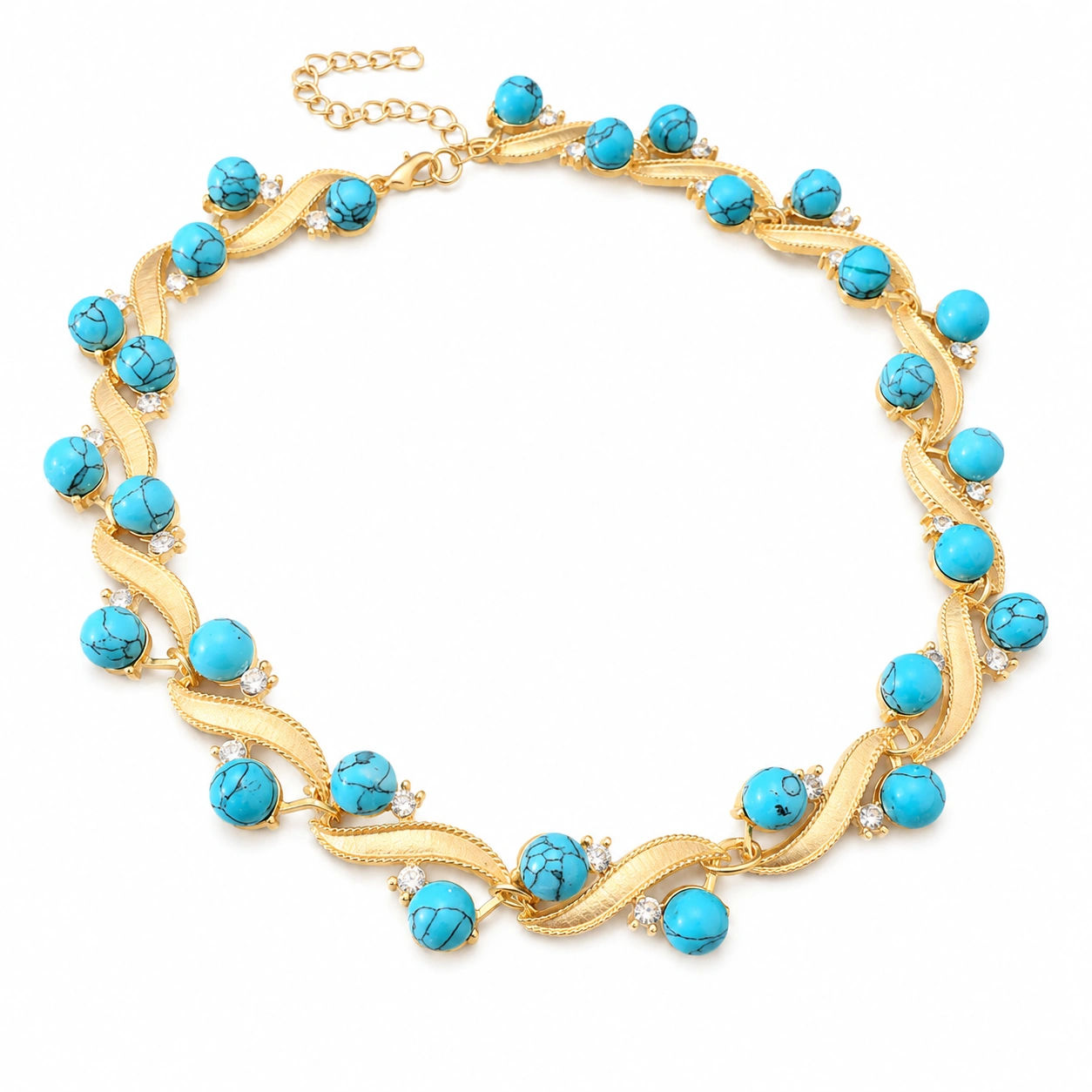 Turquoise Stone Alloy Statement Necklace with Gold Finish