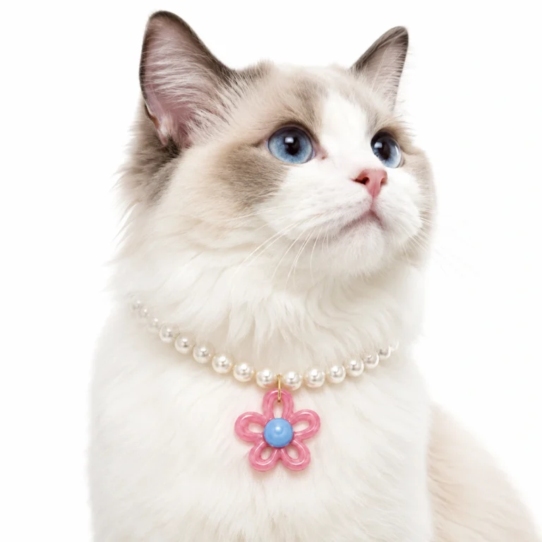Pearl Cat Collar - Pink Flower Charm