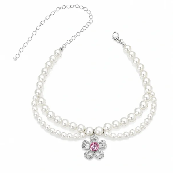 Vintage Pearl Cat Collar with Flower Charm