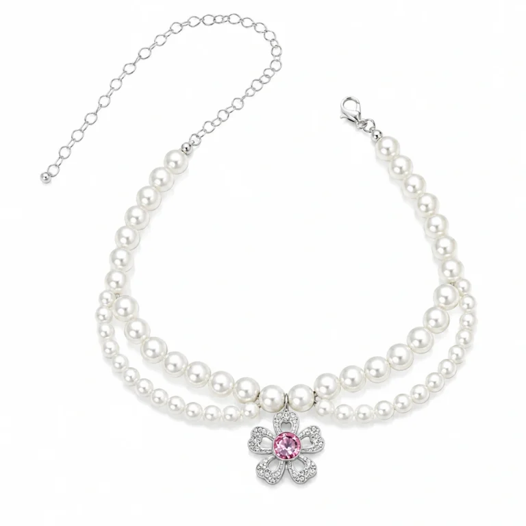 Vintage Pearl Cat Collar with Flower Charm