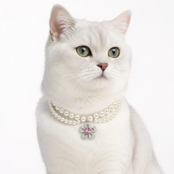 Vintage Pearl Cat Collar with Flower Charm