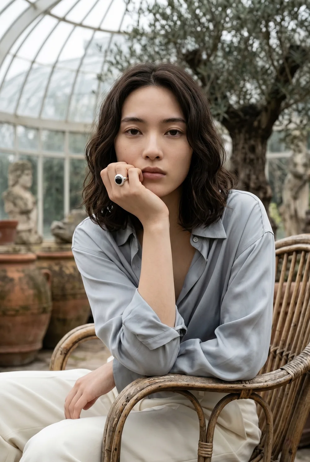 Woman wearing a gemstone ring